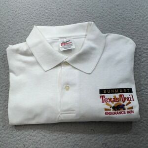Vintage Stedman Hanes Mens Large White Sunmart Texas Trail Endurance Run Polo